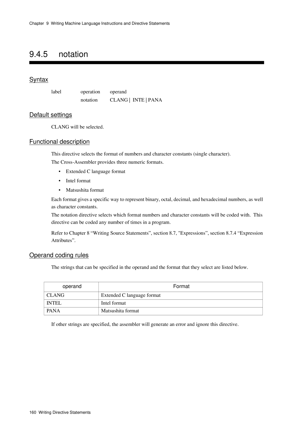 Panasonic MN1030 user manual Label Operation Operand Notation, Clang will be selected, Operand Format 