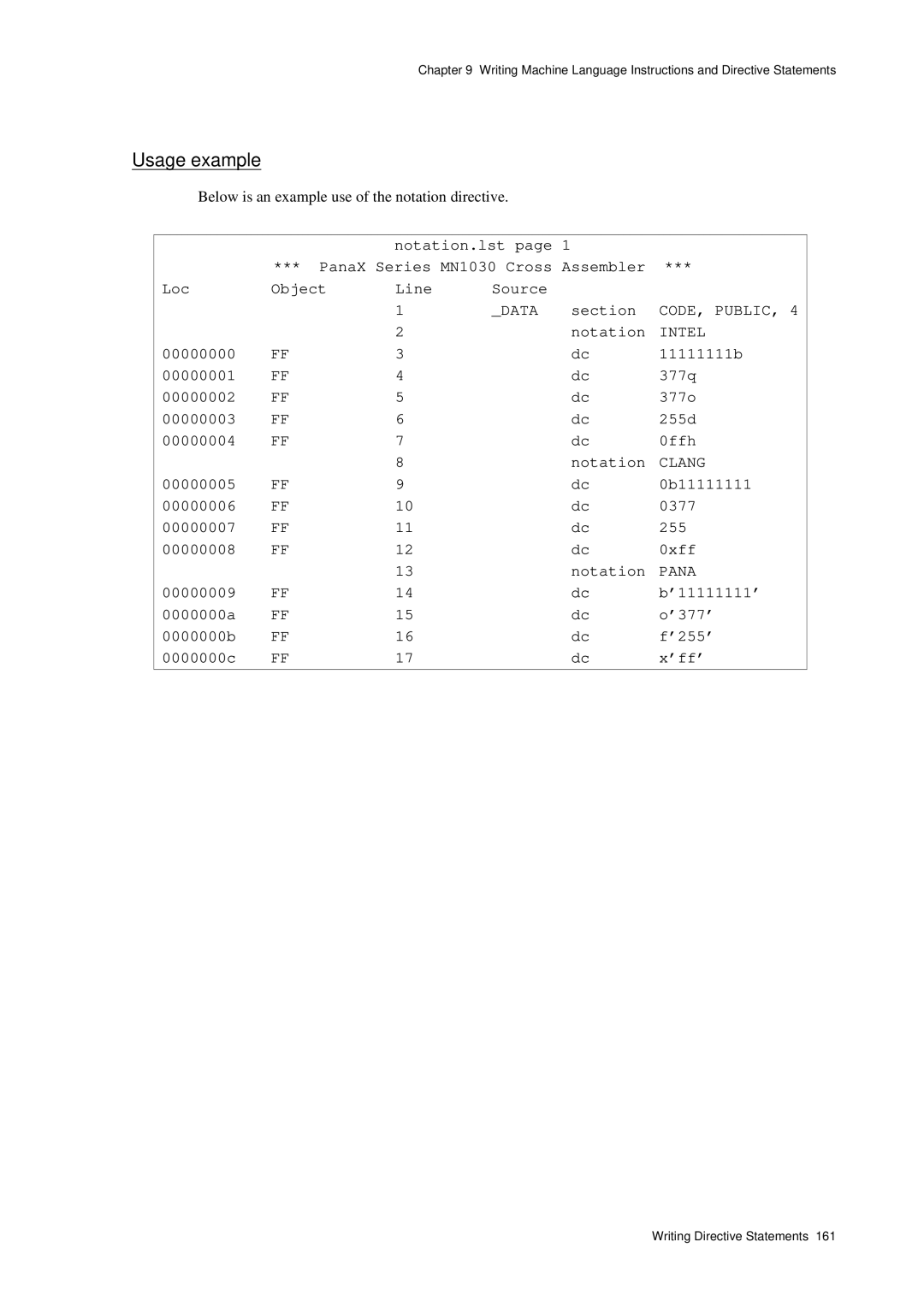 Panasonic MN1030 user manual Below is an example use of the notation directive, Notation 