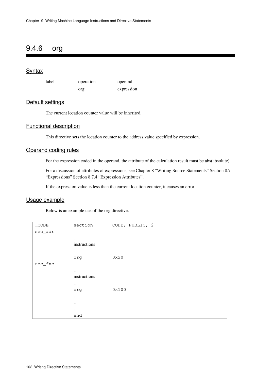 Panasonic MN1030 user manual 6 org, Secadr, Secfnc Org 0x20, Org 0x100 End 