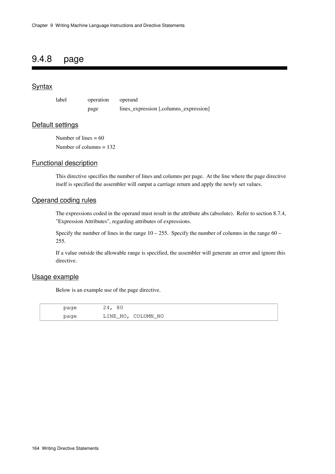 Panasonic MN1030 Label Operation Operand Linesexpression ,columnsexpression, Number of lines = Number of columns = 