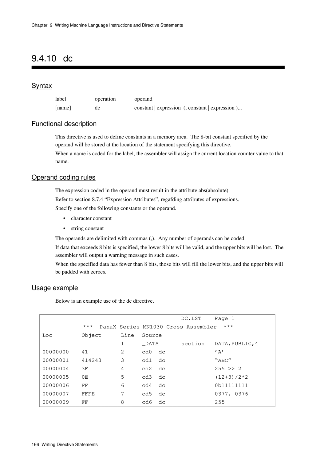 Panasonic MN1030 user manual 10 dc 