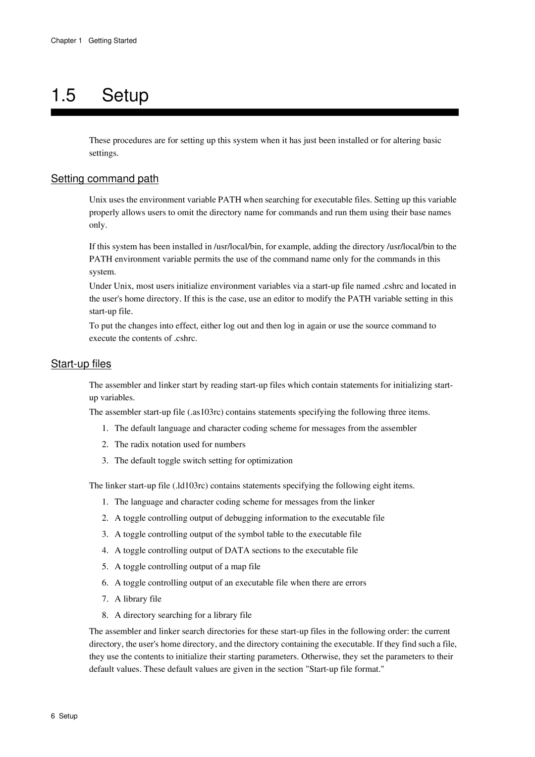 Panasonic MN1030 user manual Setup, Setting command path, Start-up files 