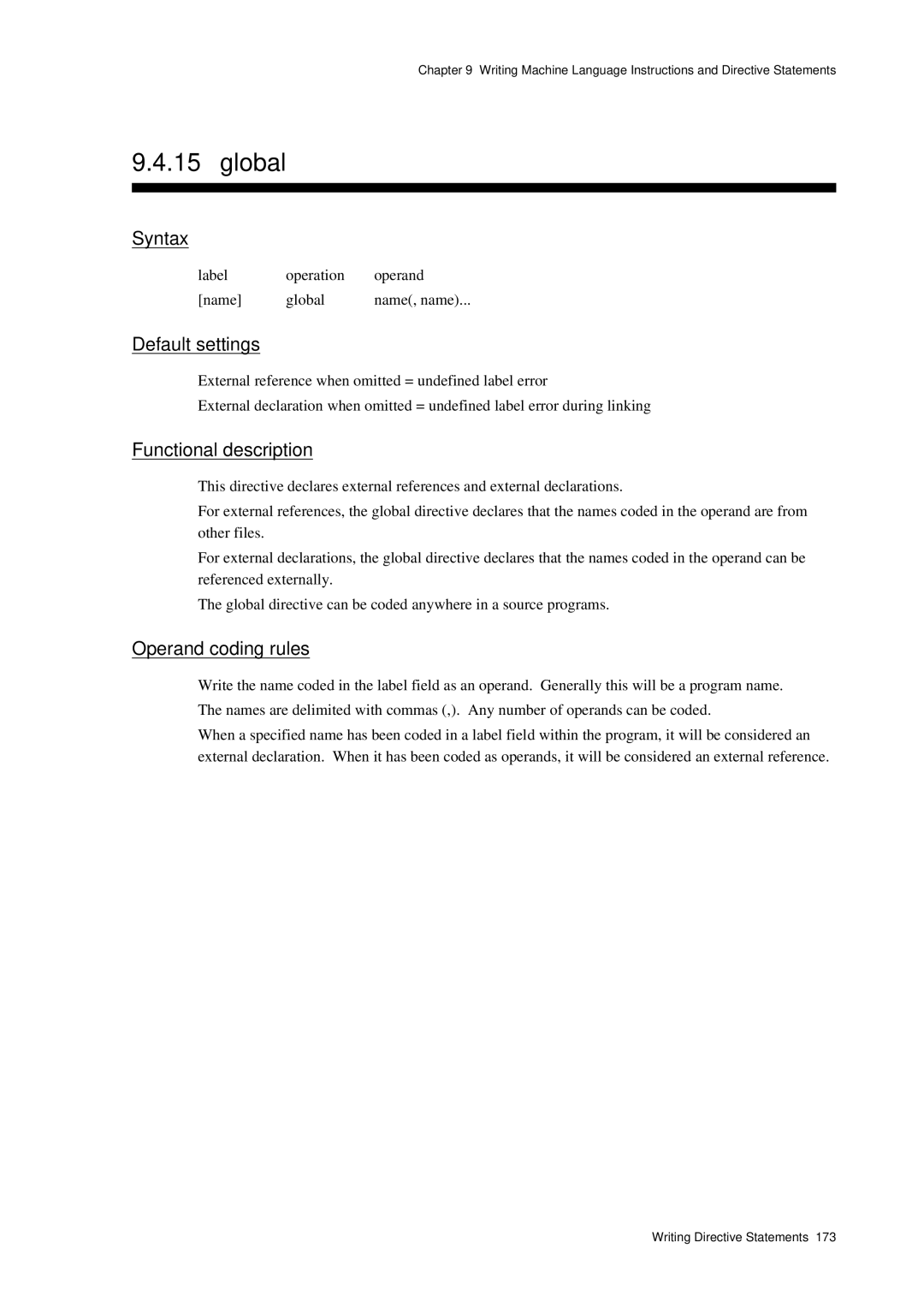 Panasonic MN1030 user manual Label Operation Operand Name Global Name, name 