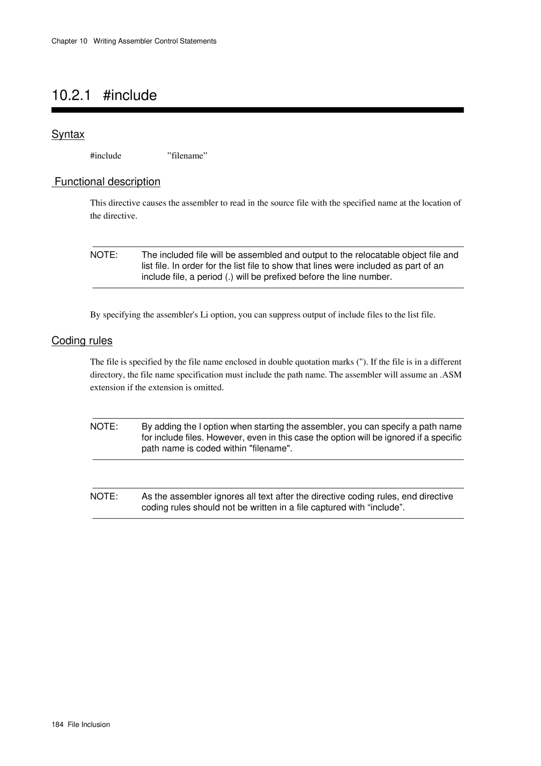 Panasonic MN1030 user manual 10.2.1 #include, #include filename, Path name is coded within filename 