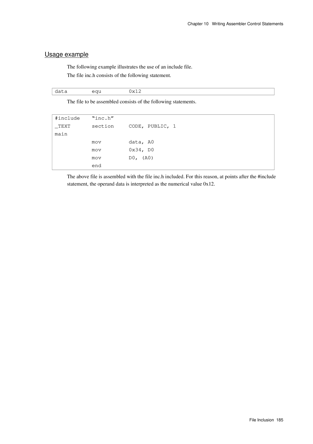 Panasonic MN1030 user manual Data equ, File to be assembled consists of the following statements, #include Inc.h 