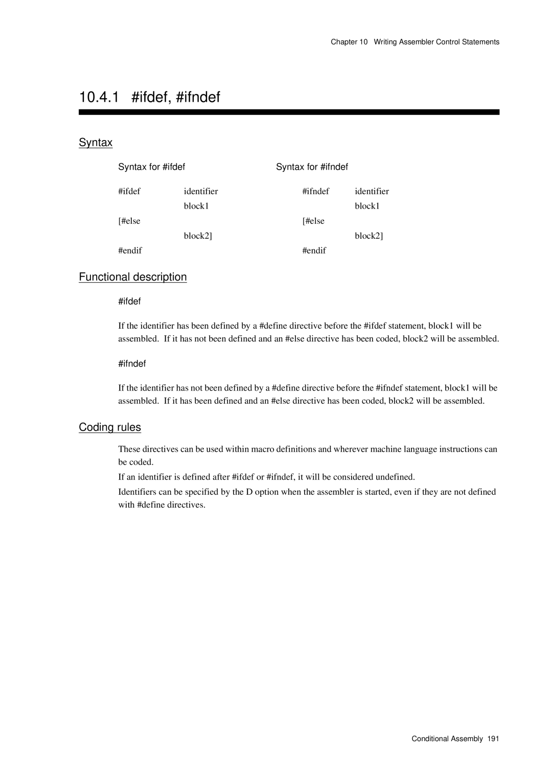 Panasonic MN1030 user manual 10.4.1 #ifdef, #ifndef, Syntax for #ifdef Syntax for #ifndef 