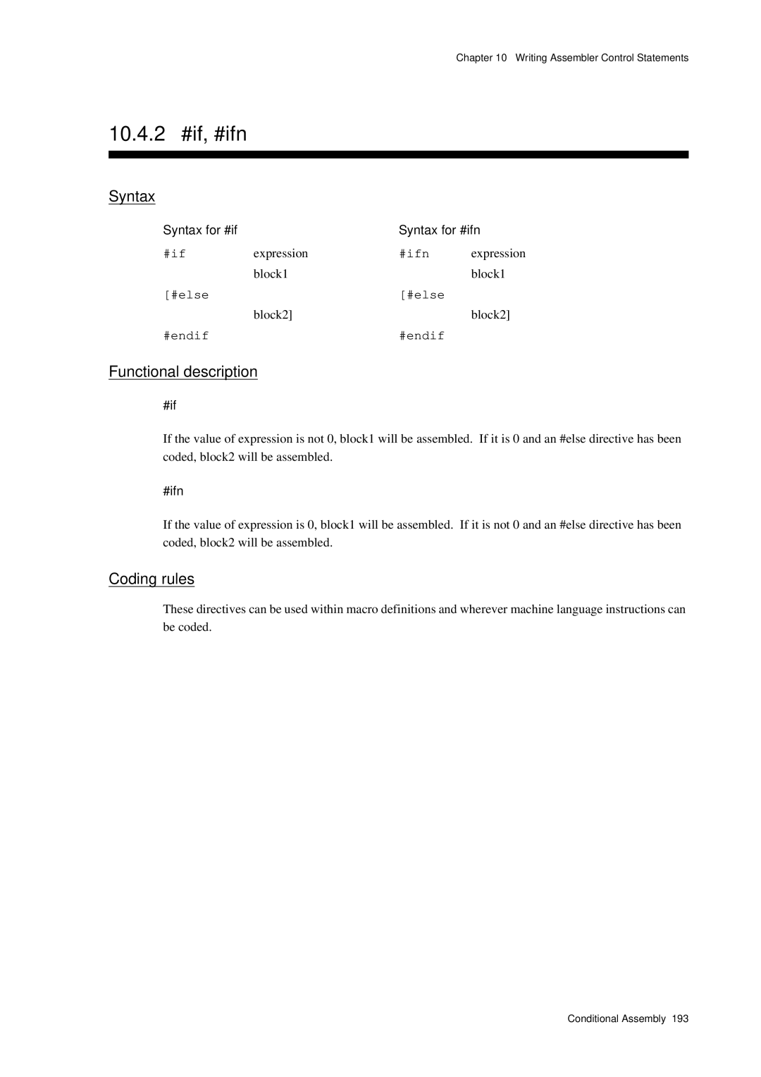 Panasonic MN1030 user manual 10.4.2 #if, #ifn, Syntax for #if Syntax for #ifn 