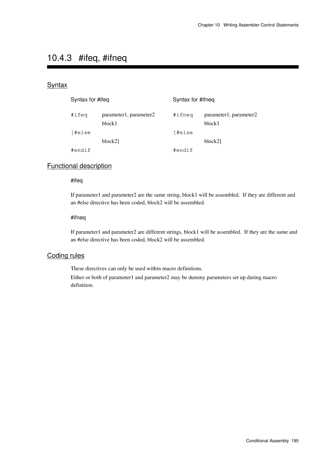 Panasonic MN1030 user manual 10.4.3 #ifeq, #ifneq 