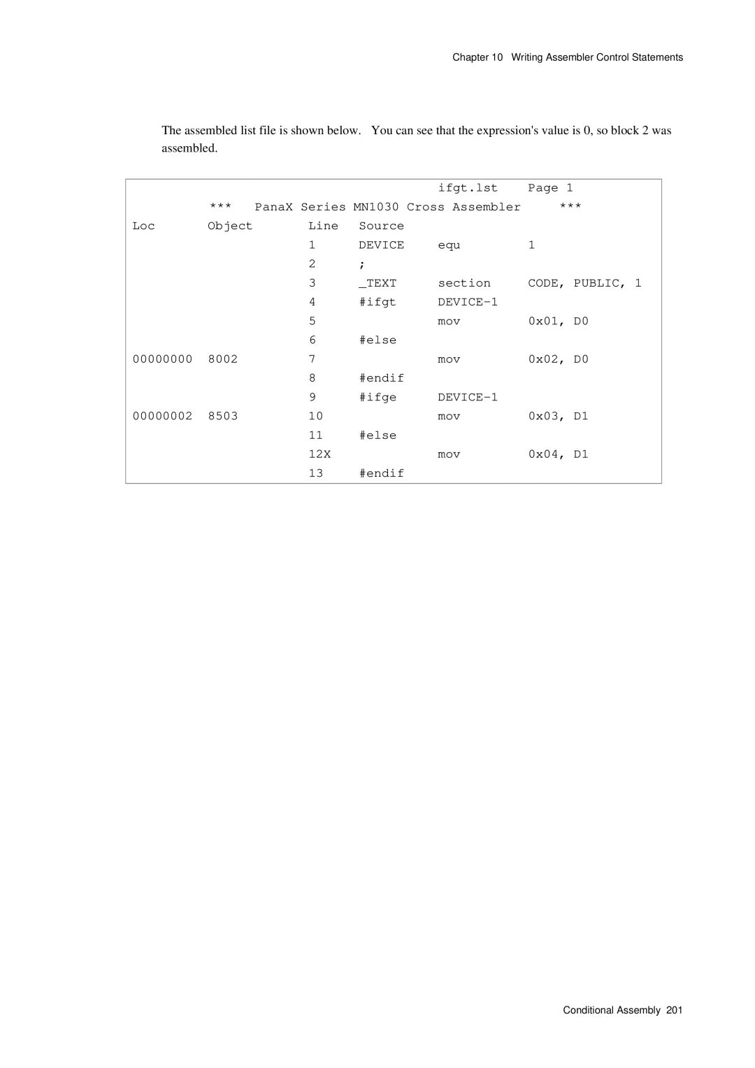 Panasonic MN1030 user manual Mov 0x01, D0 #else, Mov 0x02, D0 #endif #ifge 