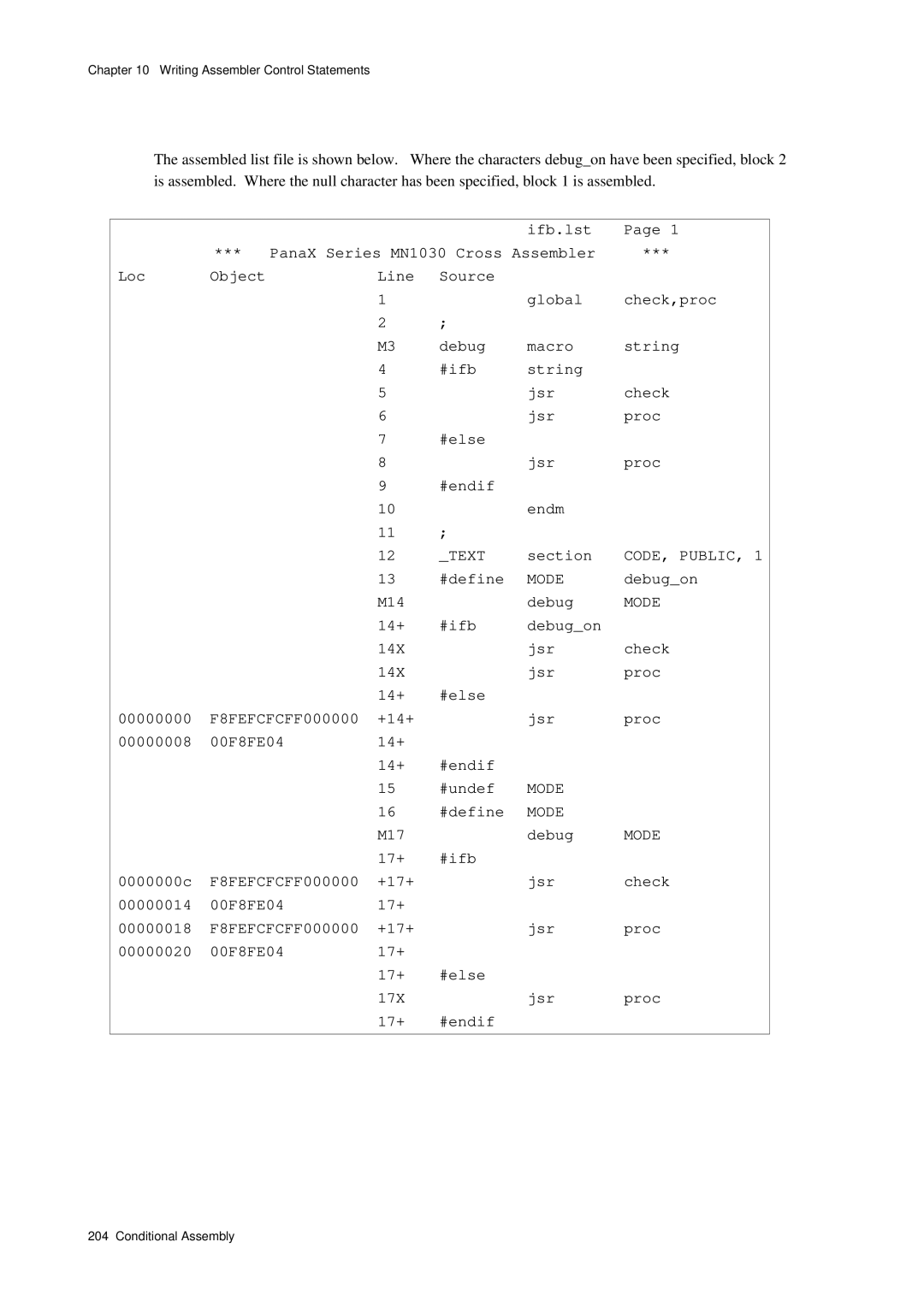 Panasonic MN1030 user manual M14 Debug, 14+ #ifb Debugon 14X Jsr Check Proc #else 00000000, M17 Debug, 17+ #ifb 0000000c 