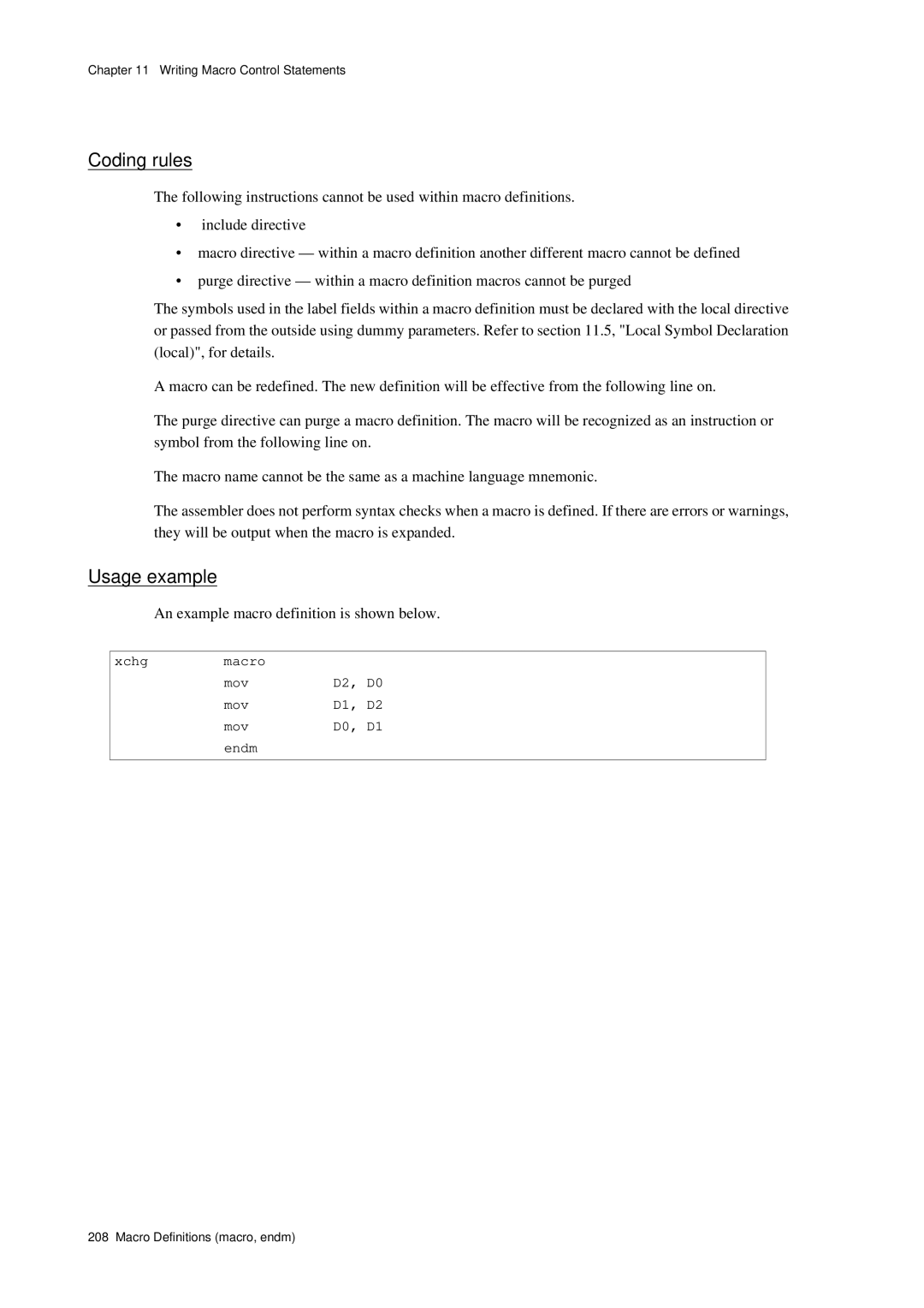 Panasonic MN1030 user manual Coding rules, An example macro definition is shown below 