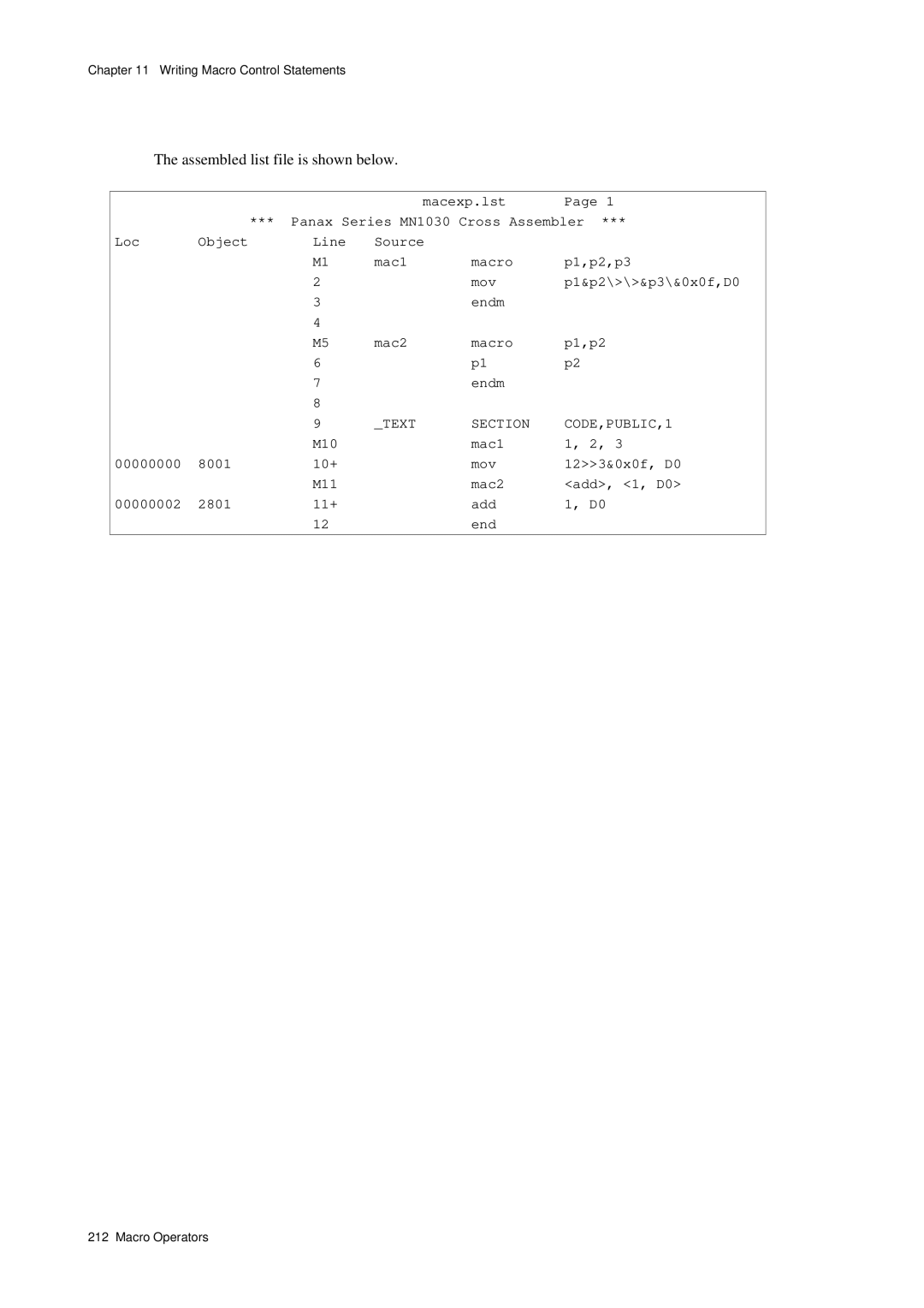 Panasonic MN1030 user manual Text Section CODE,PUBLIC,1 