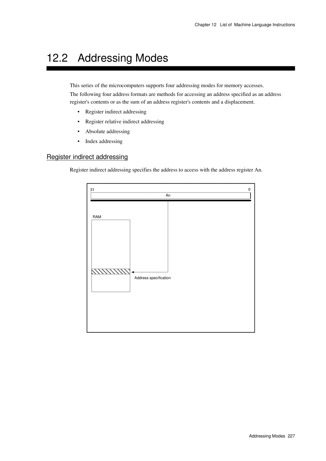 Panasonic MN1030 user manual Addressing Modes, Register indirect addressing 