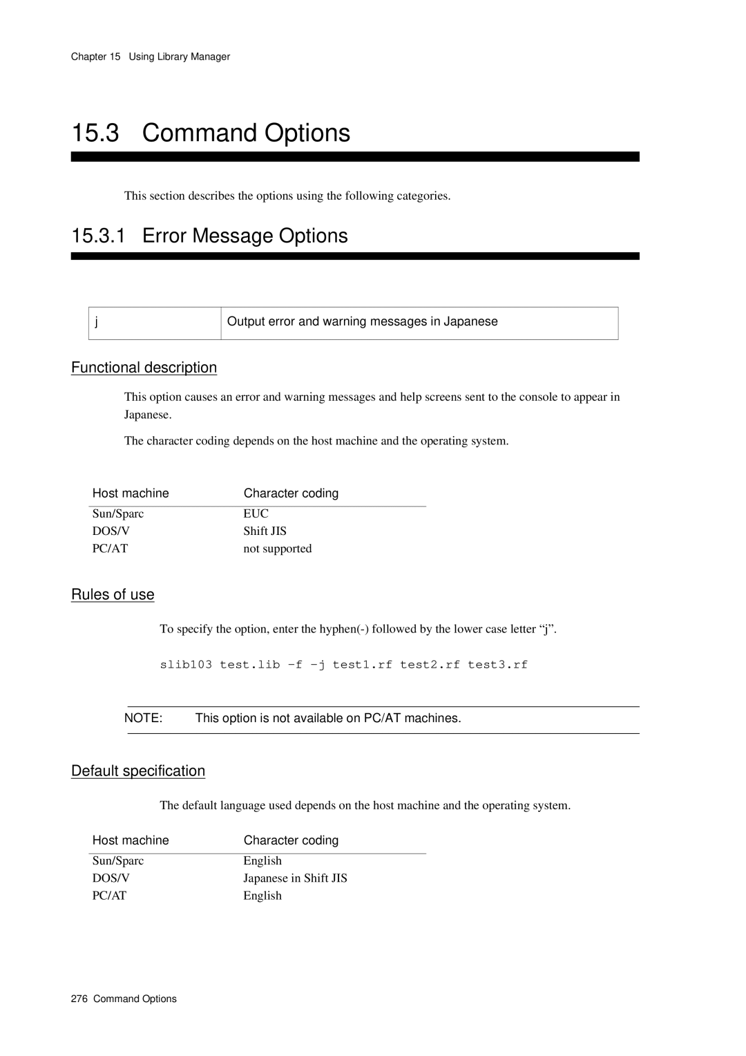 Panasonic MN1030 user manual Command Options, Slib103 test.lib -f -j test1.rf test2.rf test3.rf 