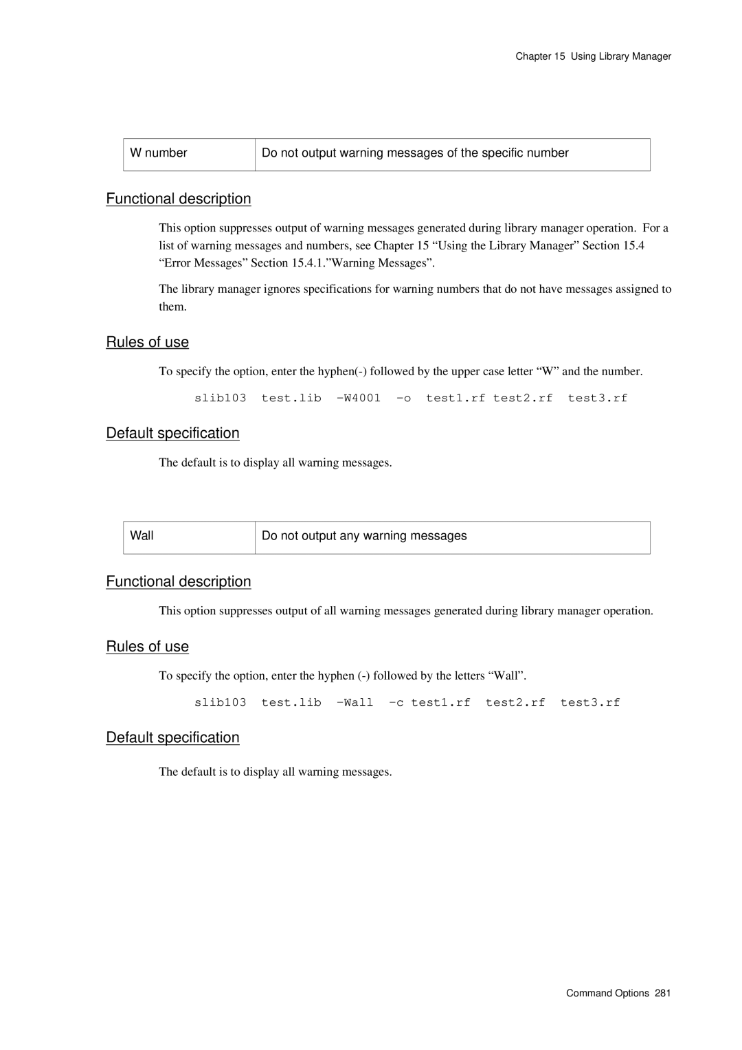 Panasonic MN1030 user manual Slib103 test.lib -W4001 -o test1.rf test2.rf test3.rf 