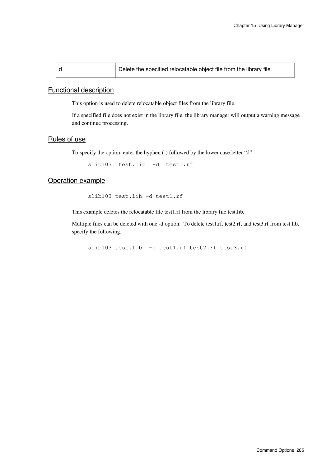 Panasonic MN1030 user manual Slib103 test.lib -d test1.rf test2.rf test3.rf 