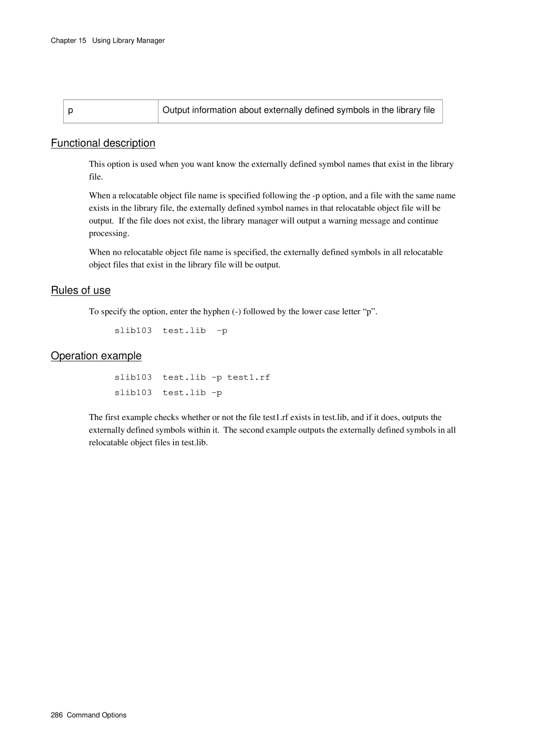 Panasonic MN1030 user manual Slib103 test.lib -p test1.rf slib103 test.lib -p 