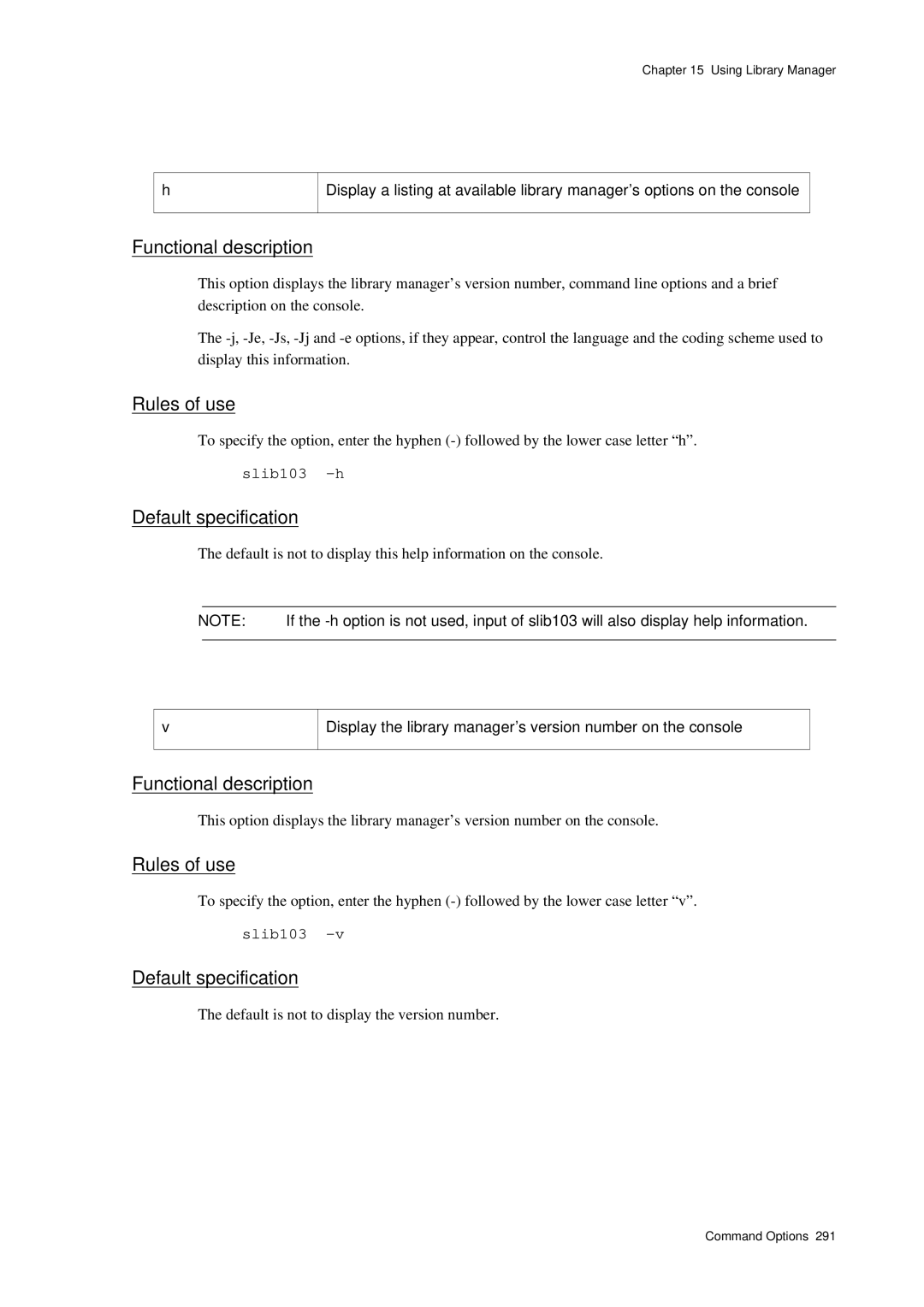 Panasonic MN1030 user manual Slib103 -h, Display the library manager’s version number on the console 