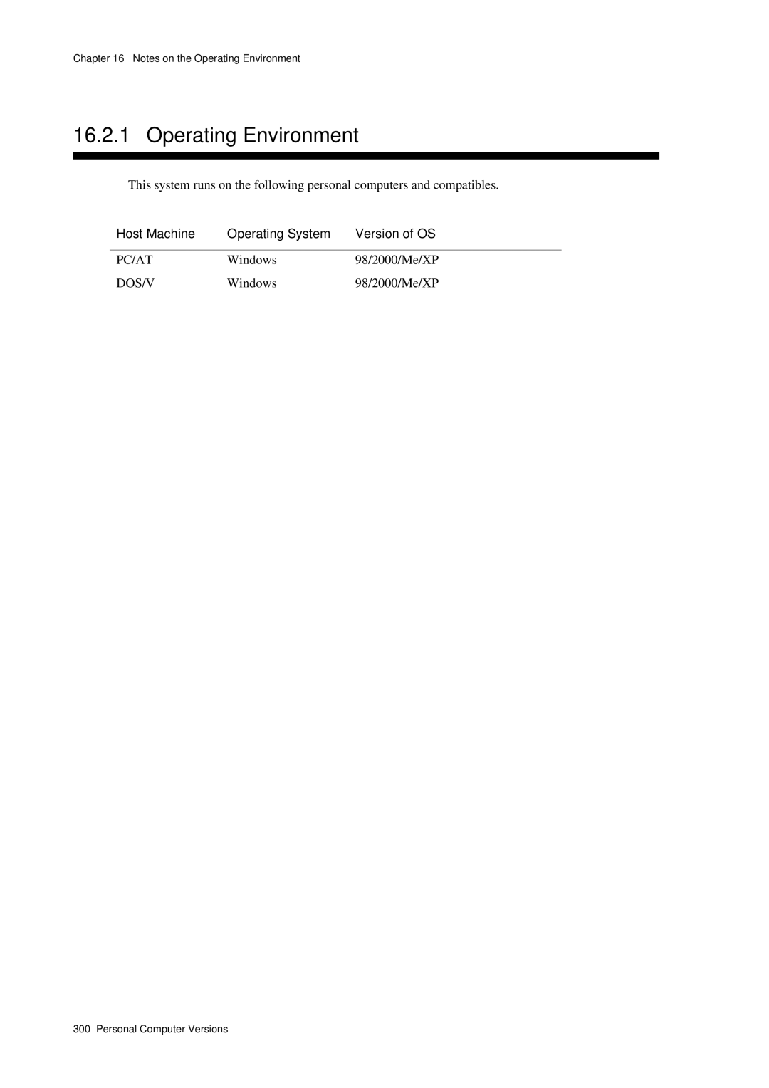 Panasonic MN1030 user manual Operating Environment, PC/ATWindows98/2000/Me/XP DOS/VWindows98/2000/Me/XP 