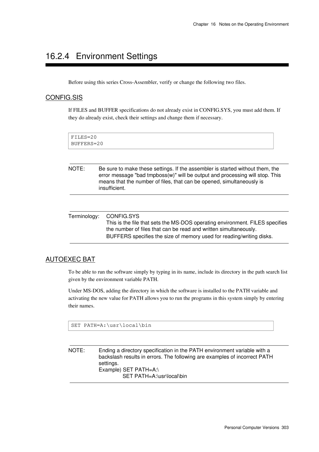 Panasonic MN1030 user manual Environment Settings, SET PATH=A\usr\local\bin 