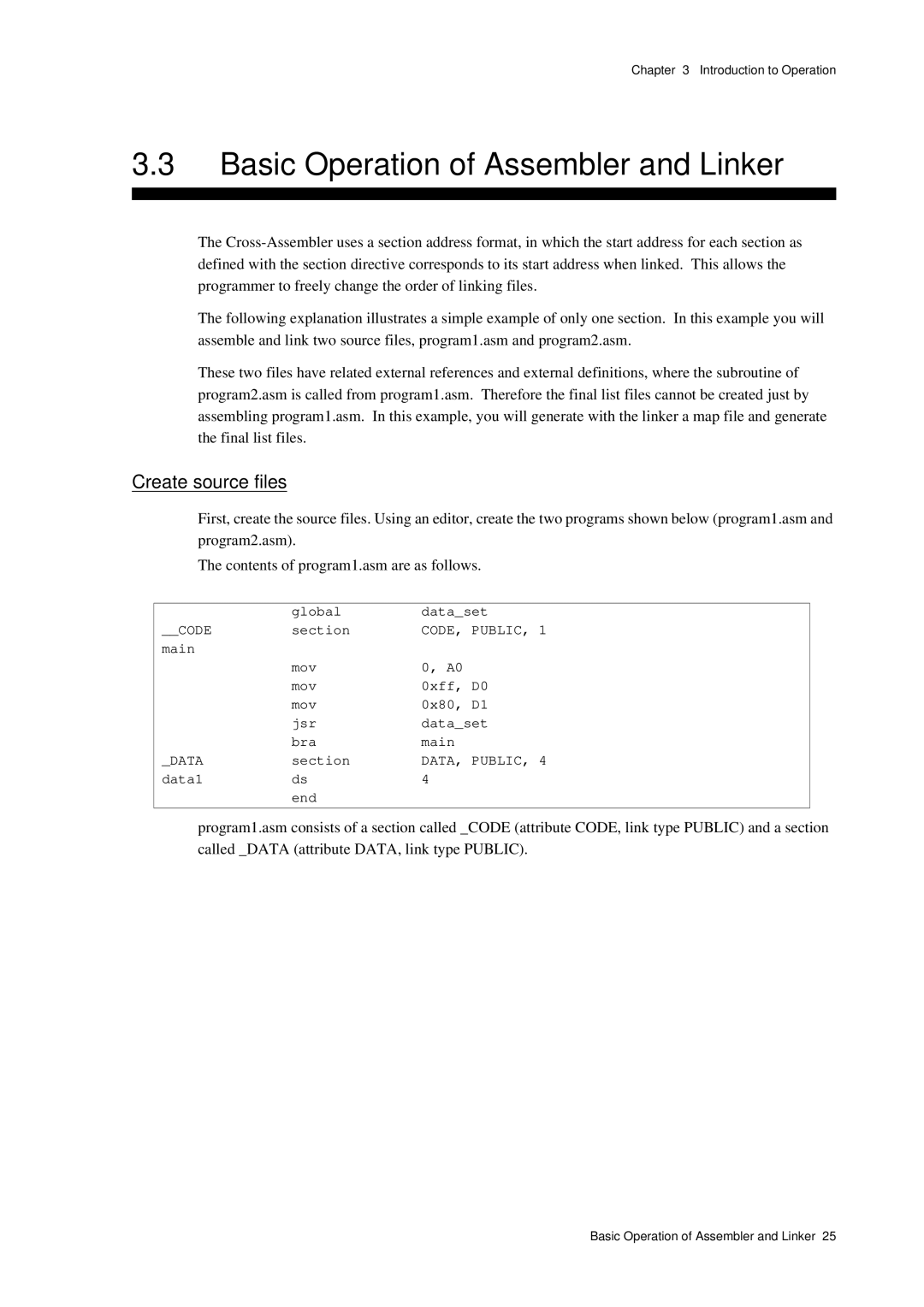 Panasonic MN1030 user manual Basic Operation of Assembler and Linker, Create source files 