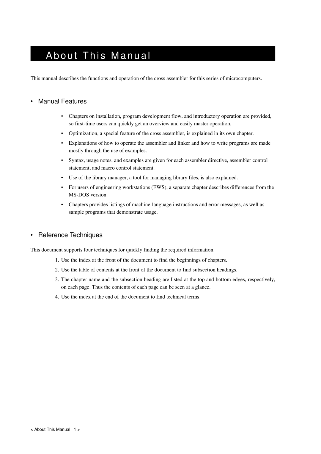 Panasonic MN1030 user manual Manual Features, Reference Techniques 