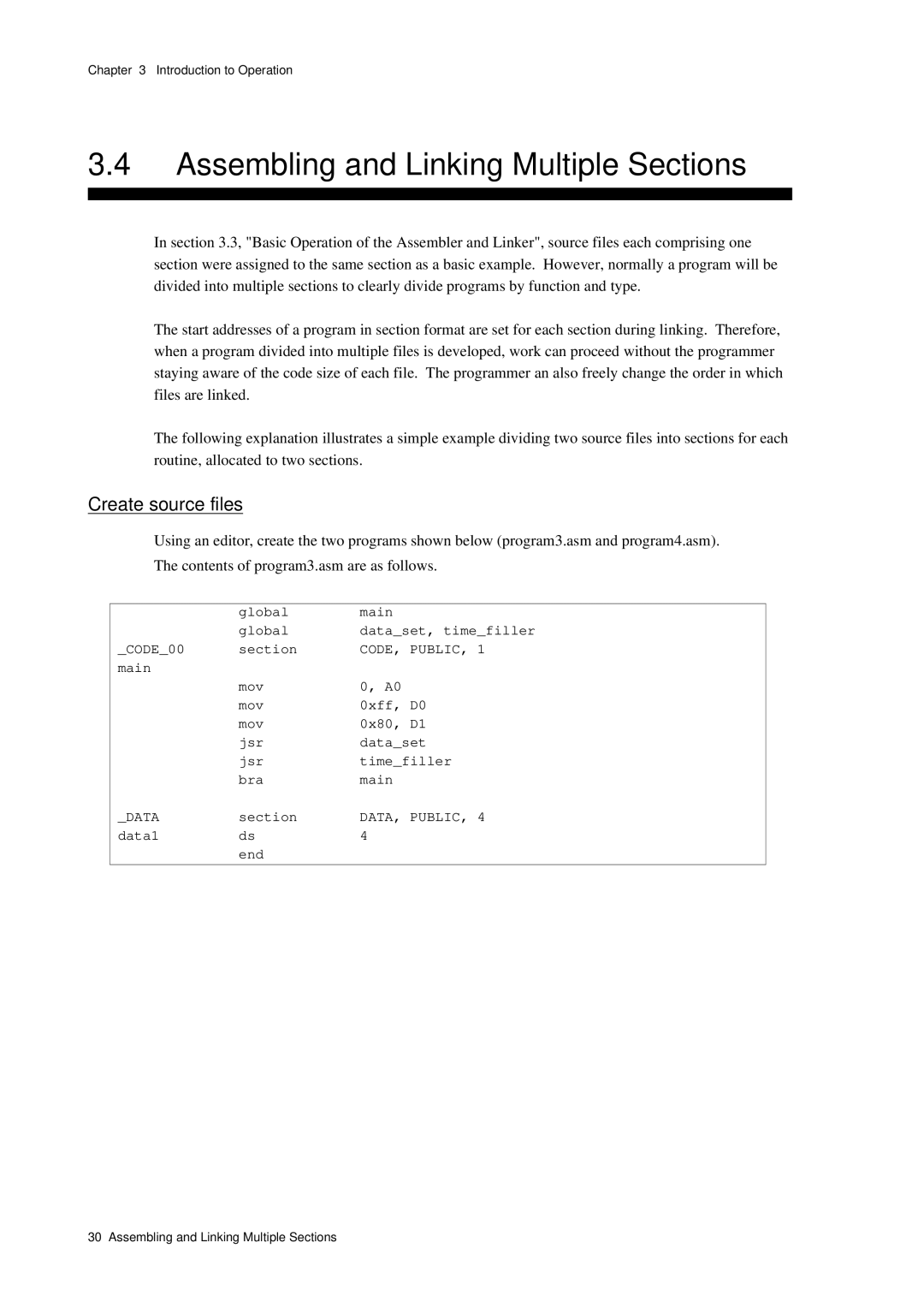 Panasonic MN1030 user manual Assembling and Linking Multiple Sections, Create source files 