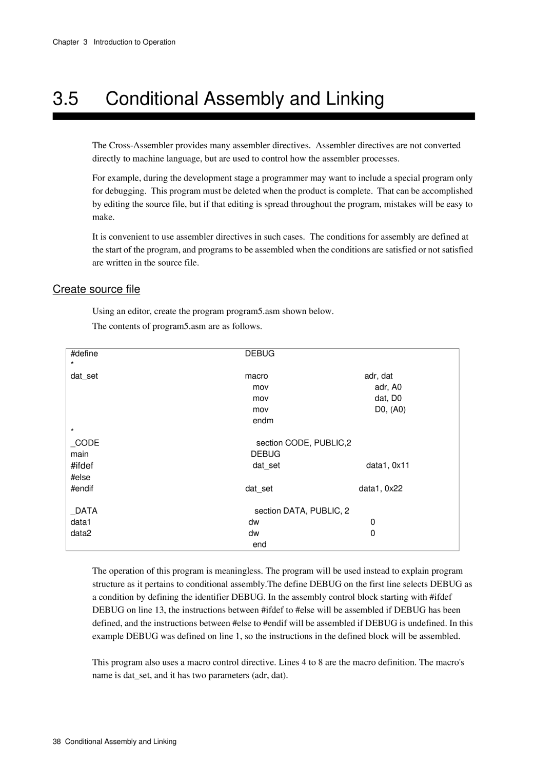 Panasonic MN1030 user manual Conditional Assembly and Linking, Create source file, #ifdef 