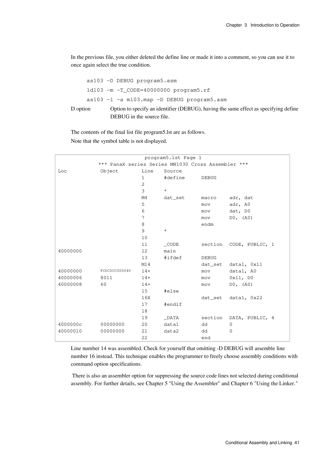 Panasonic MN1030 user manual As103 -D Debug program5.asm 