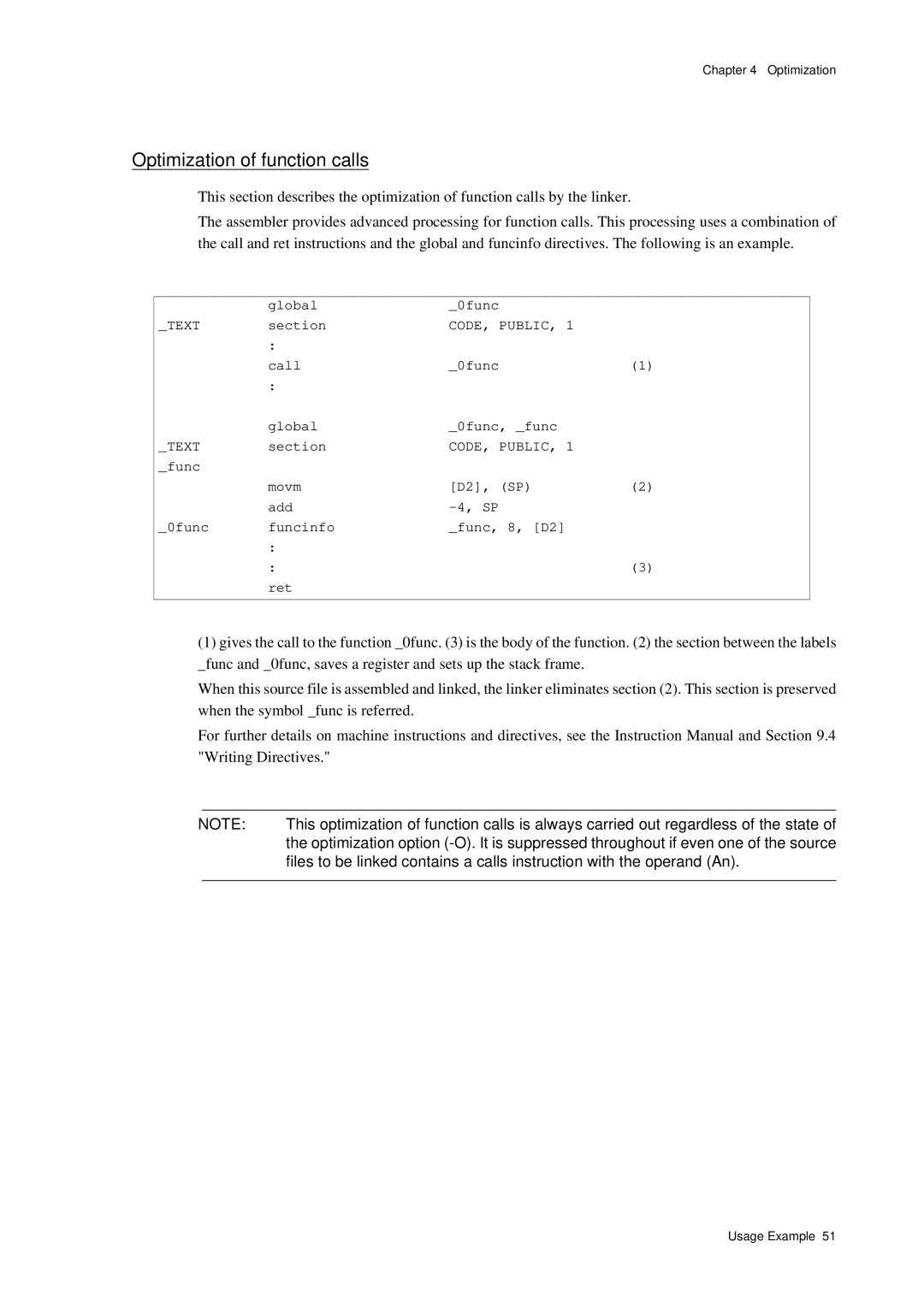 Panasonic MN1030 user manual Optimization of function calls 