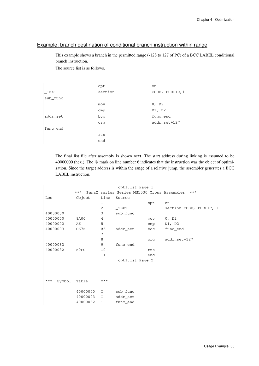 Panasonic MN1030 user manual Opt 