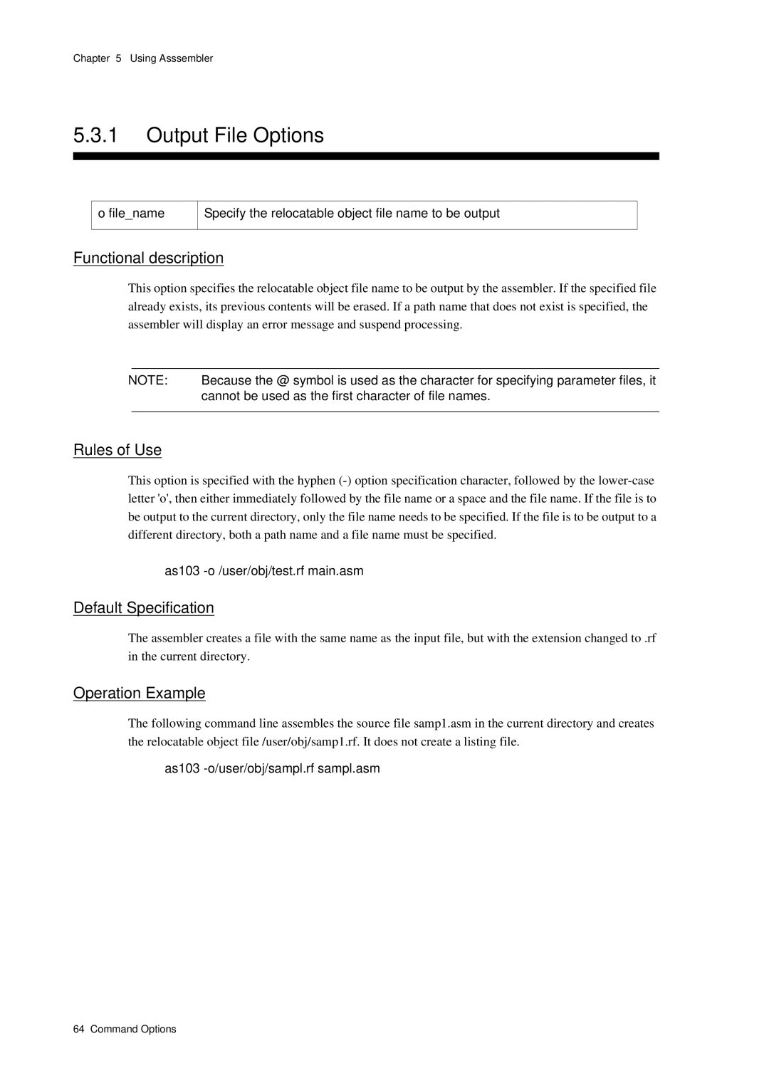 Panasonic MN1030 user manual Output File Options, Functional description, Rules of Use, Operation Example 