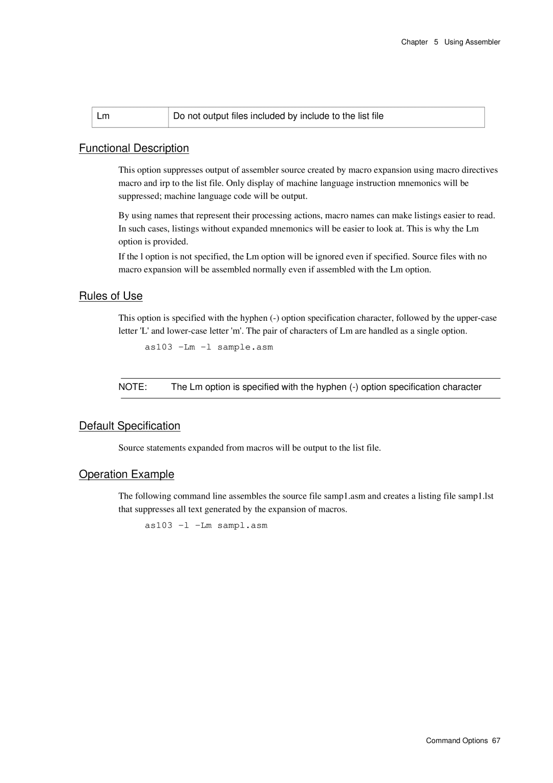 Panasonic MN1030 user manual As103 -Lm -l sample.asm, As103 -l -Lm sampl.asm 