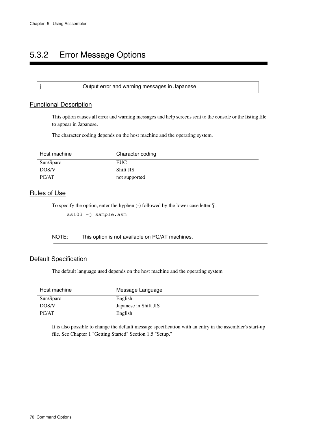 Panasonic MN1030 user manual Error Message Options, As103 -j sample.asm 