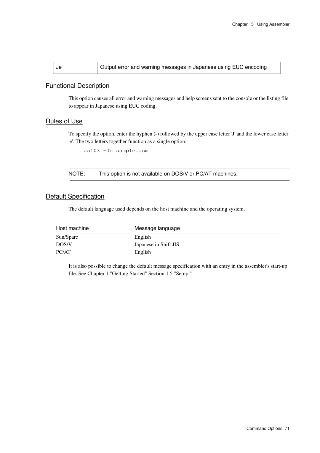 Panasonic MN1030 user manual As103 -Je sample.asm, This option is not available on DOS/V or PC/AT machines 