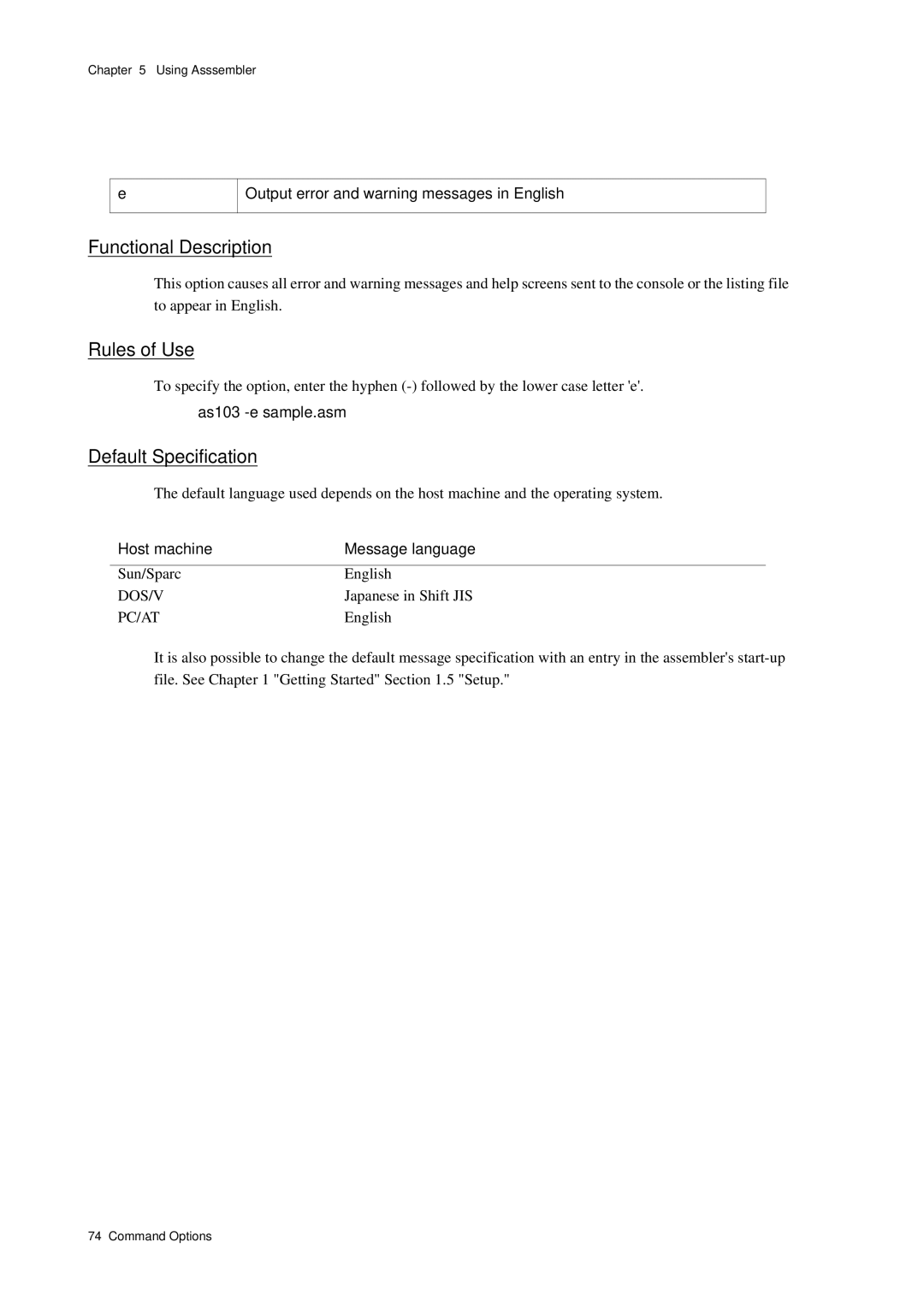 Panasonic MN1030 user manual Output error and warning messages in English, As103 -e sample.asm 