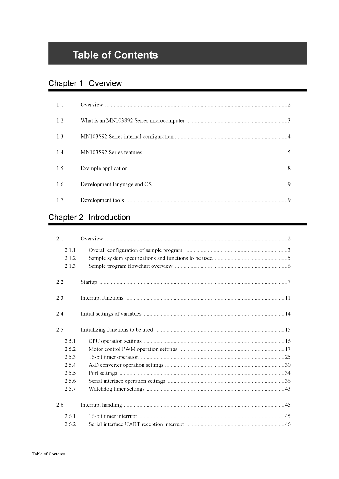 Panasonic MN103S manual Table of Contents 