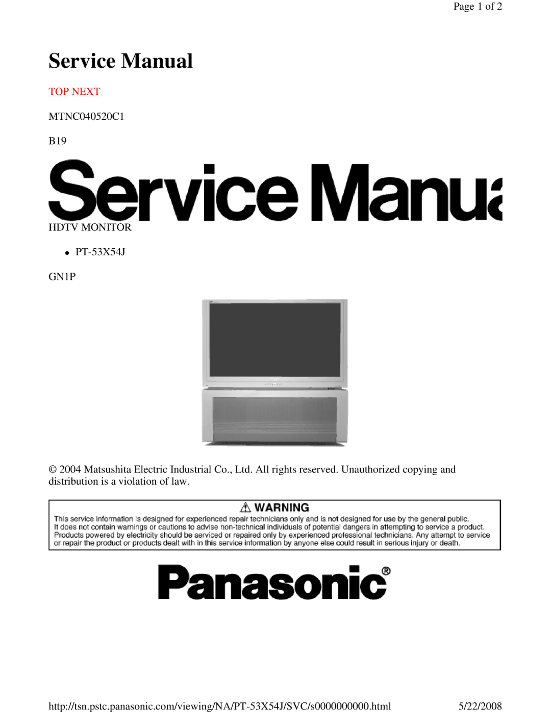 Panasonic MTNC040520C1 service manual TOP Next 