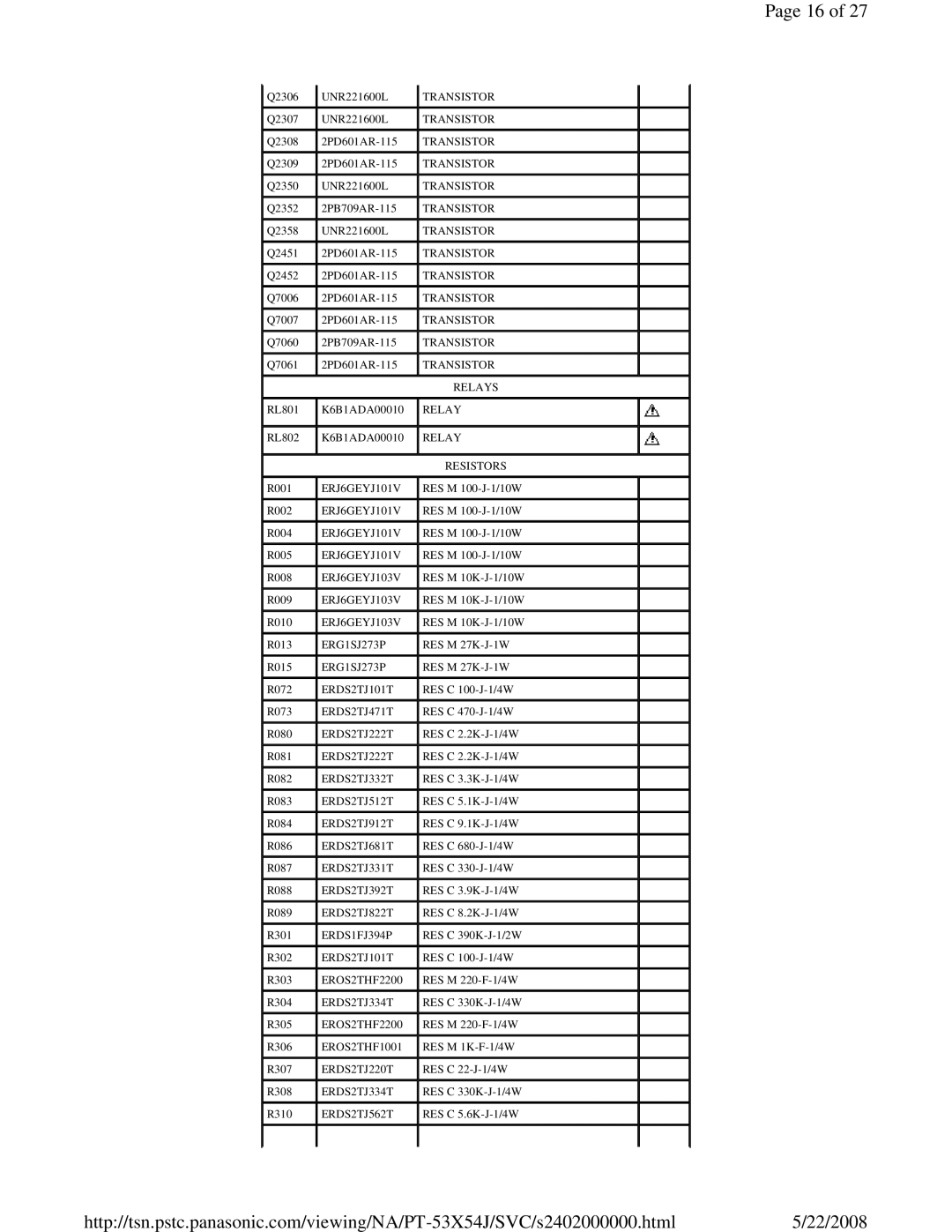 Panasonic MTNC040520C1 service manual Relays 