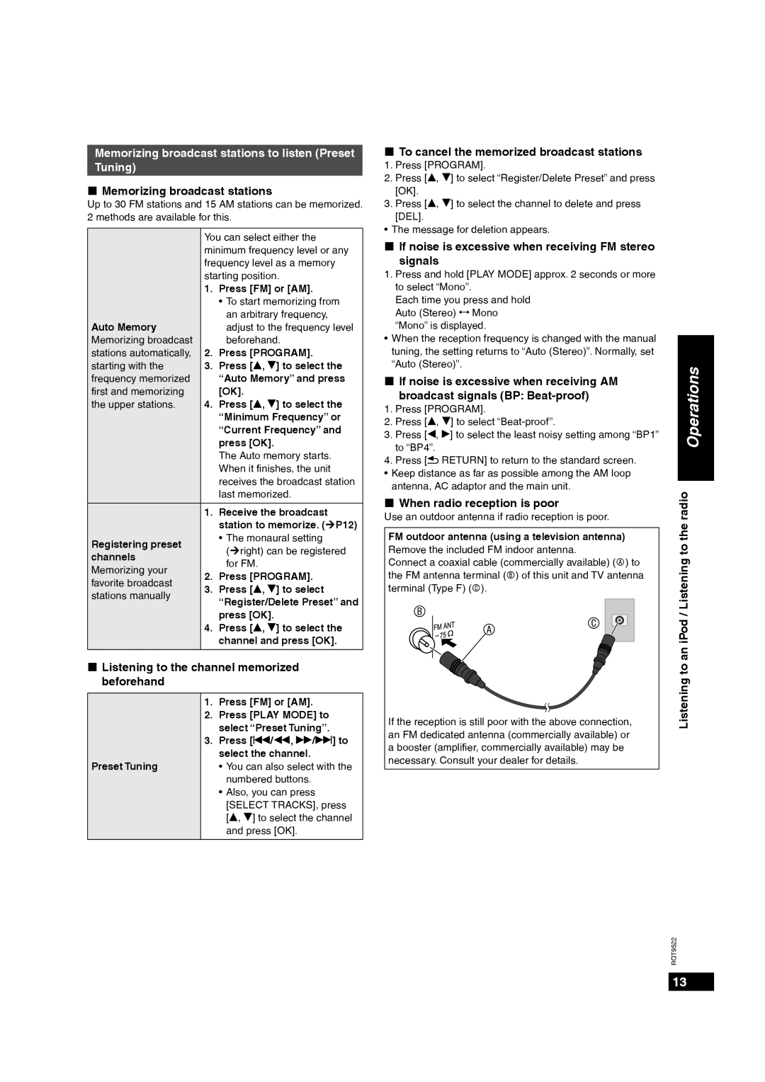 Panasonic MW-10 operating instructions Memorizing broadcast stations to listen Preset Tuning 