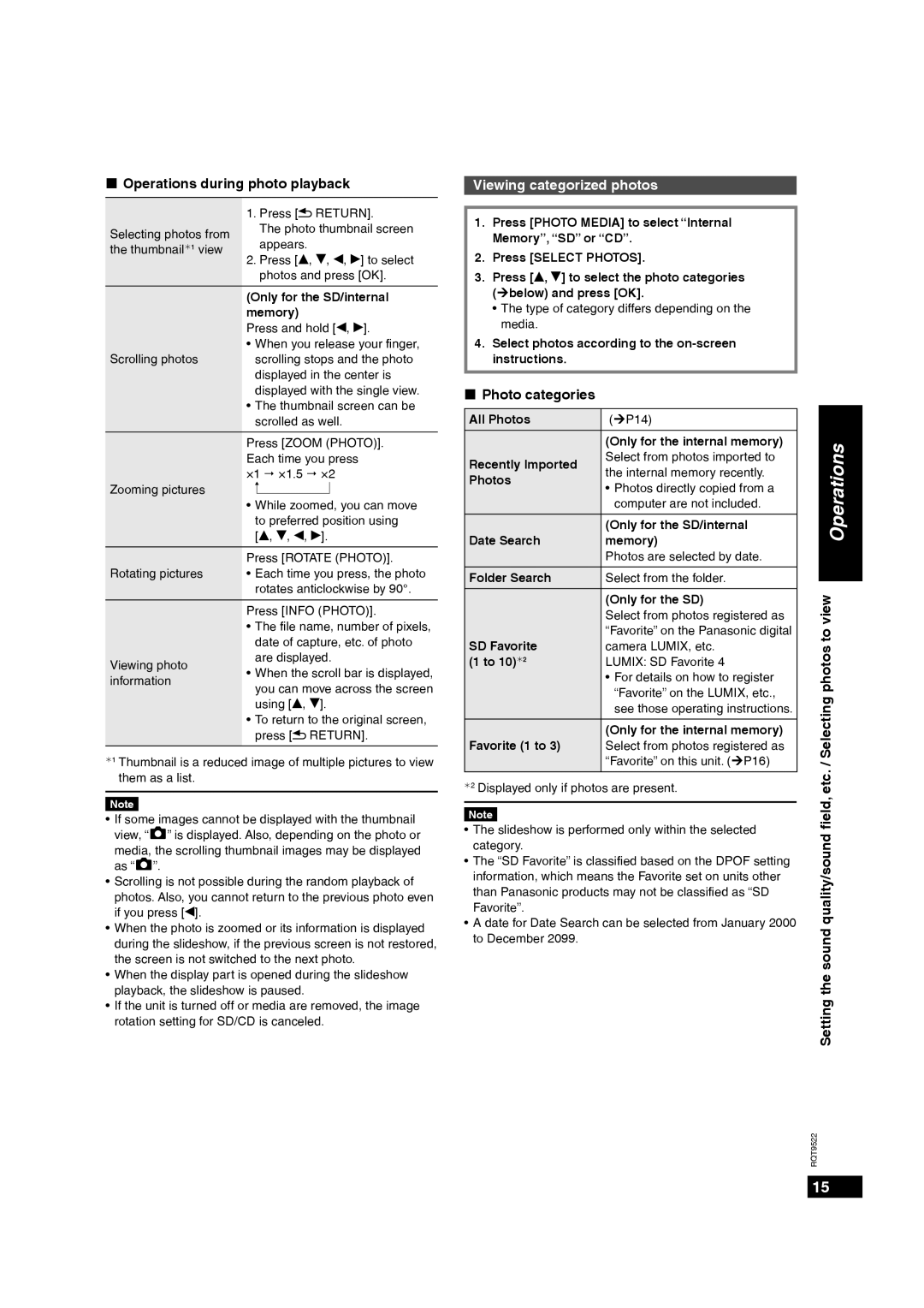 Panasonic MW-10 operating instructions „ Operations during photo playback, Viewing categorized photos, „ Photo categories 