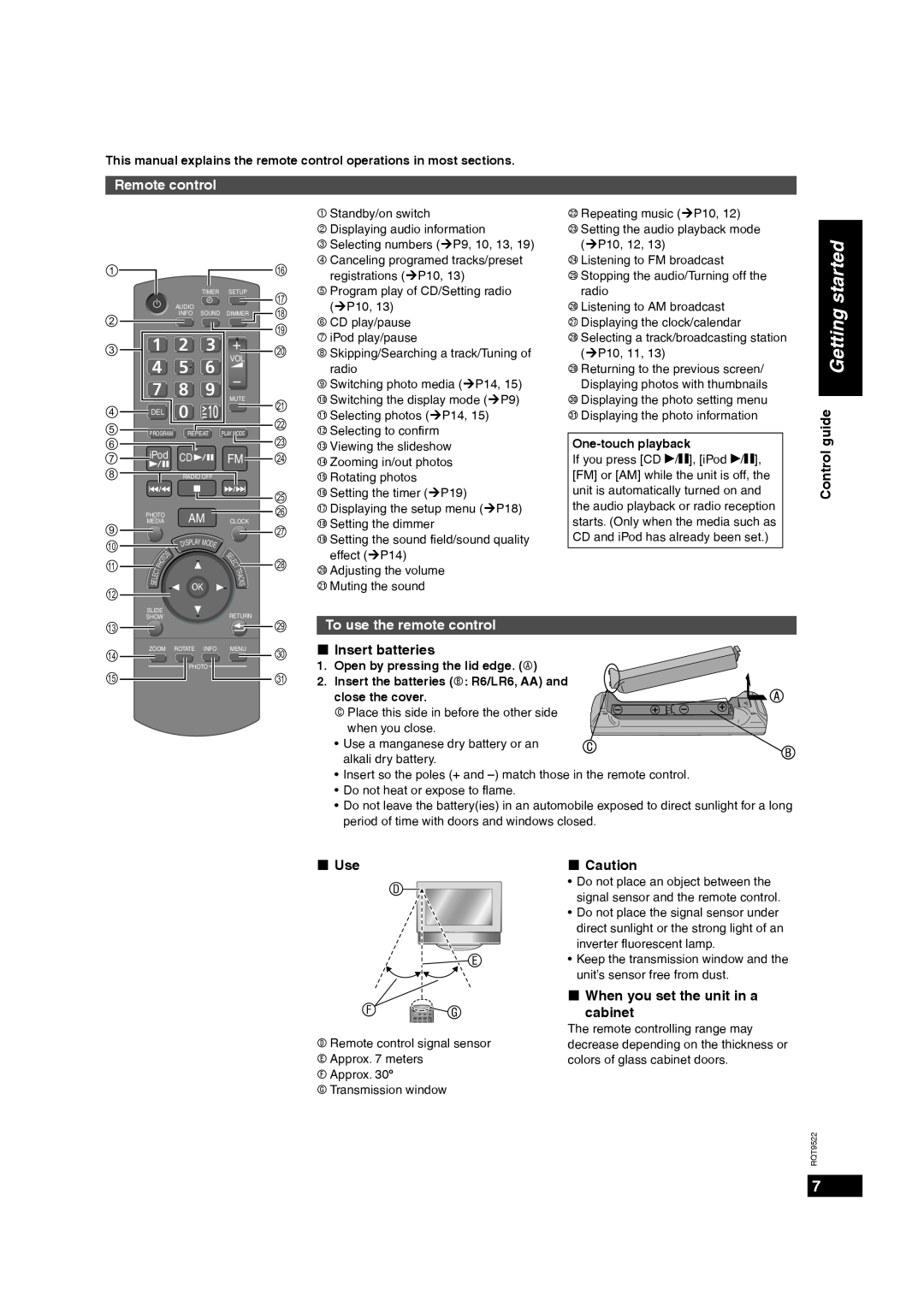 Panasonic MW-10 D E Fg, Remote control, Control guide, To use the remote control, „Insert batteries, „Use, „Caution 