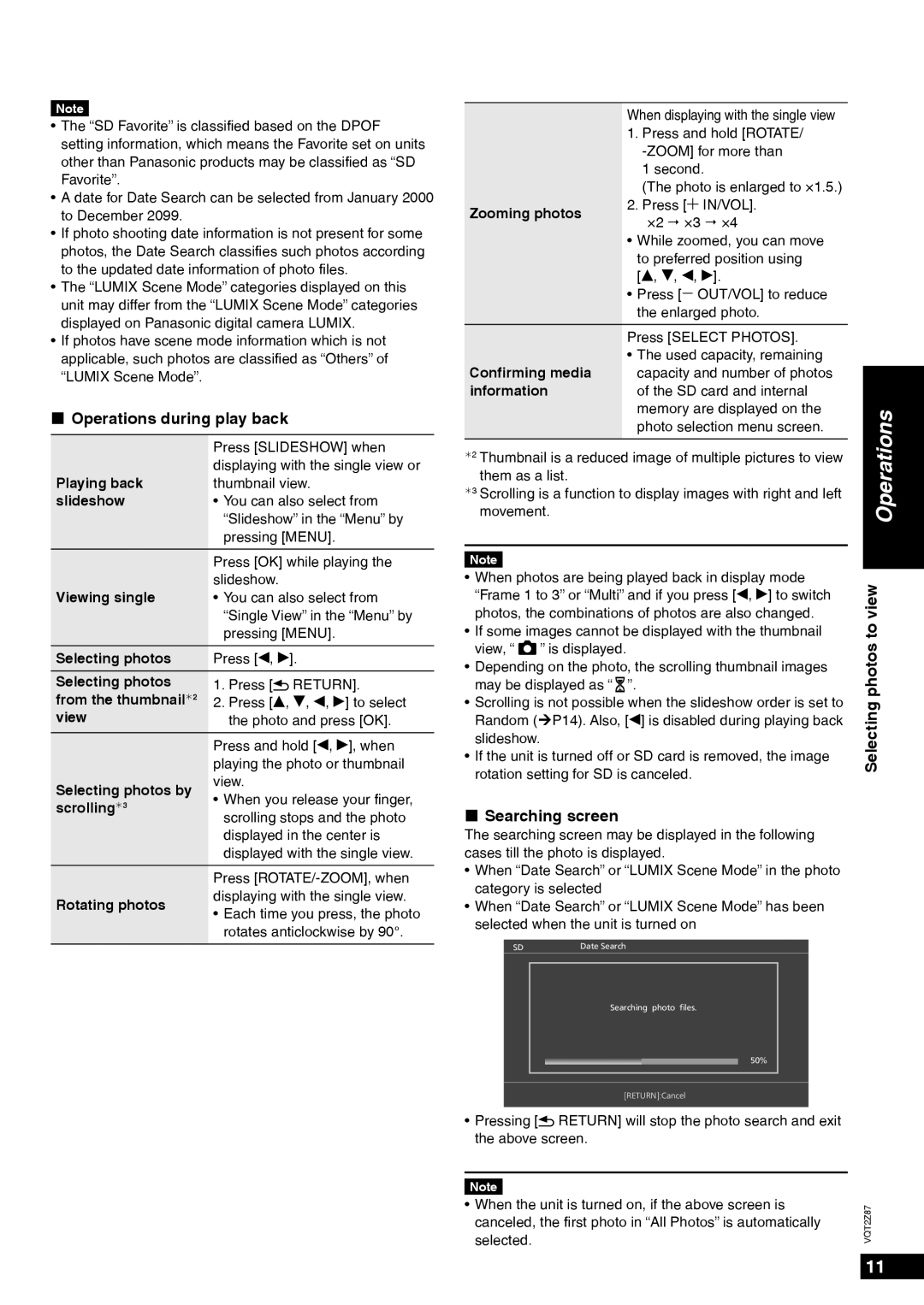 Panasonic MW-20 operating instructions „ Operations during play back, View, „ Searching screen 