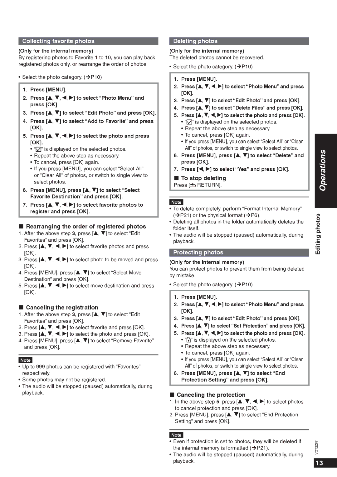 Panasonic MW-20 operating instructions Collecting favorite photos, Deleting photos, Protecting photos 