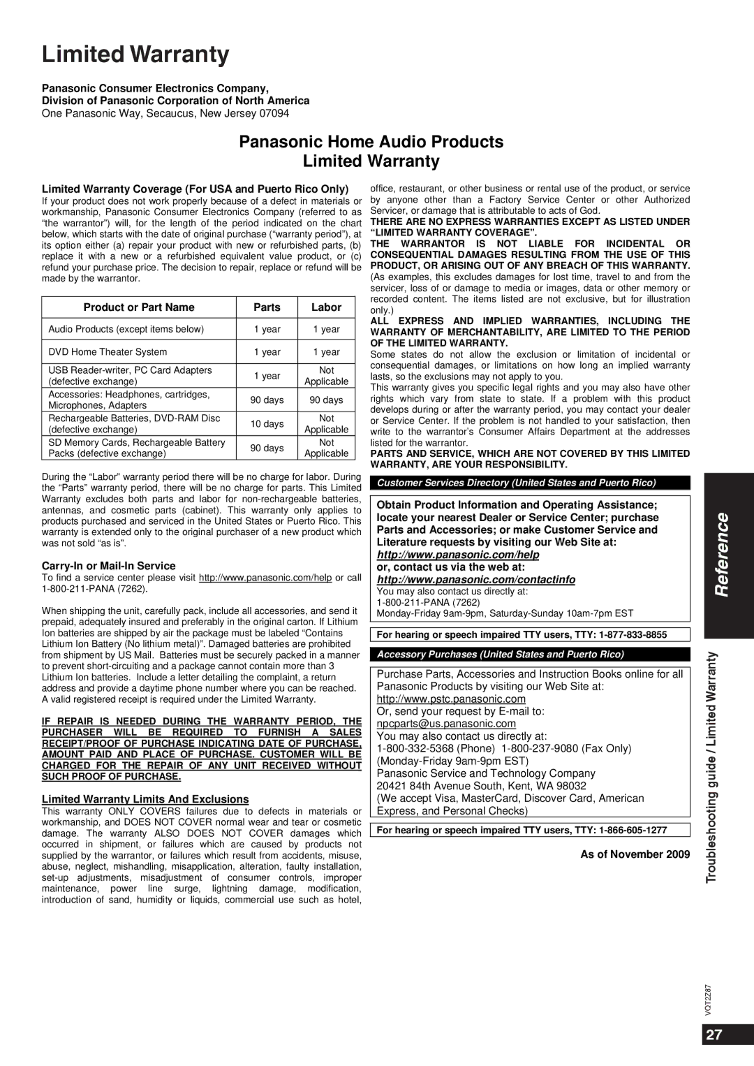 Panasonic MW-20 operating instructions Troubleshooting guide / Limited Warranty 