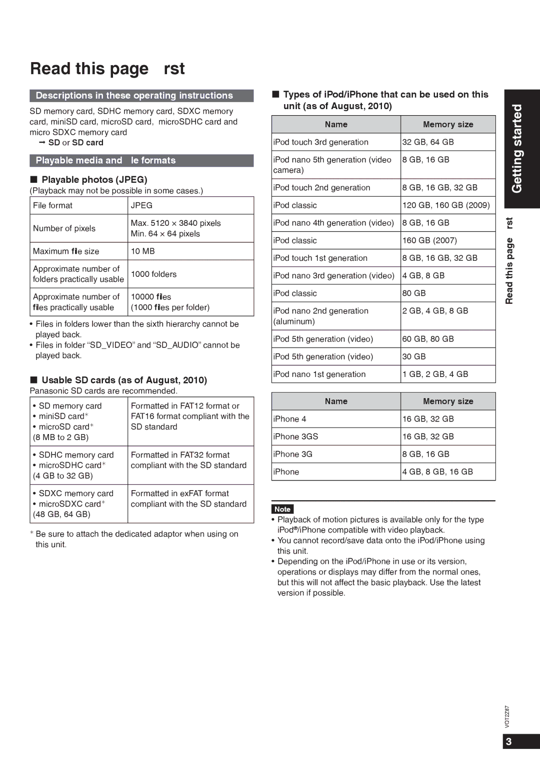 Panasonic MW-20 Read this page ﬁrst, Descriptions in these operating instructions, Playable media and ﬁle formats 