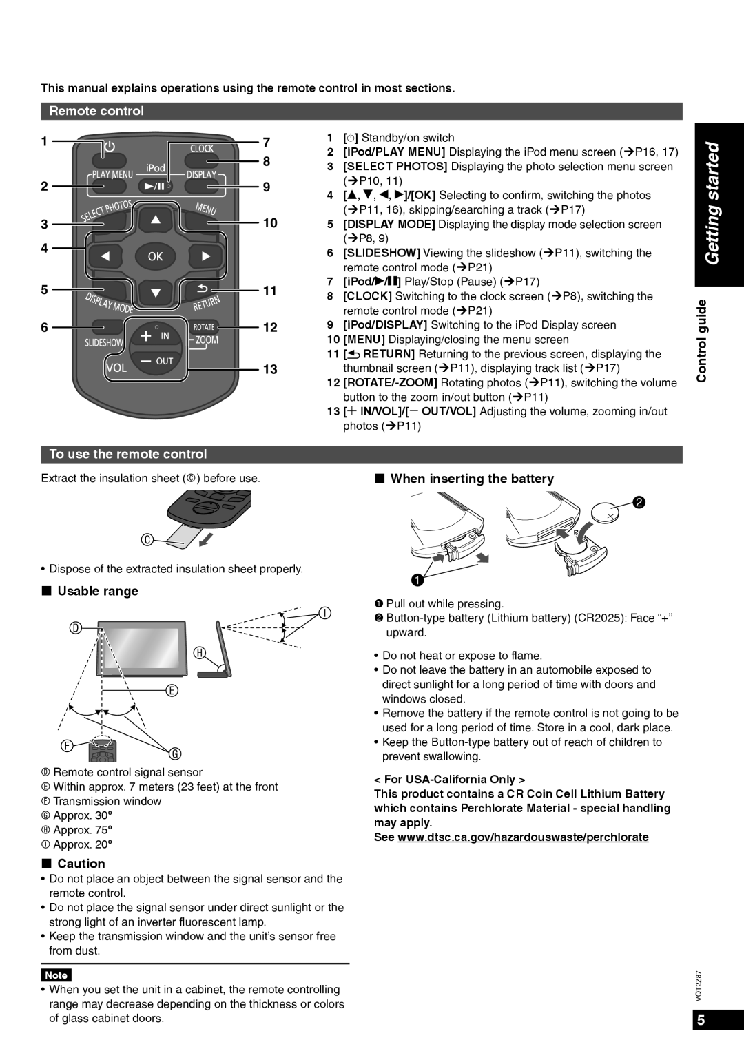 Panasonic MW-20 operating instructions Remote control, Control guide, To use the remote control, „ Usable range, „ Caution 