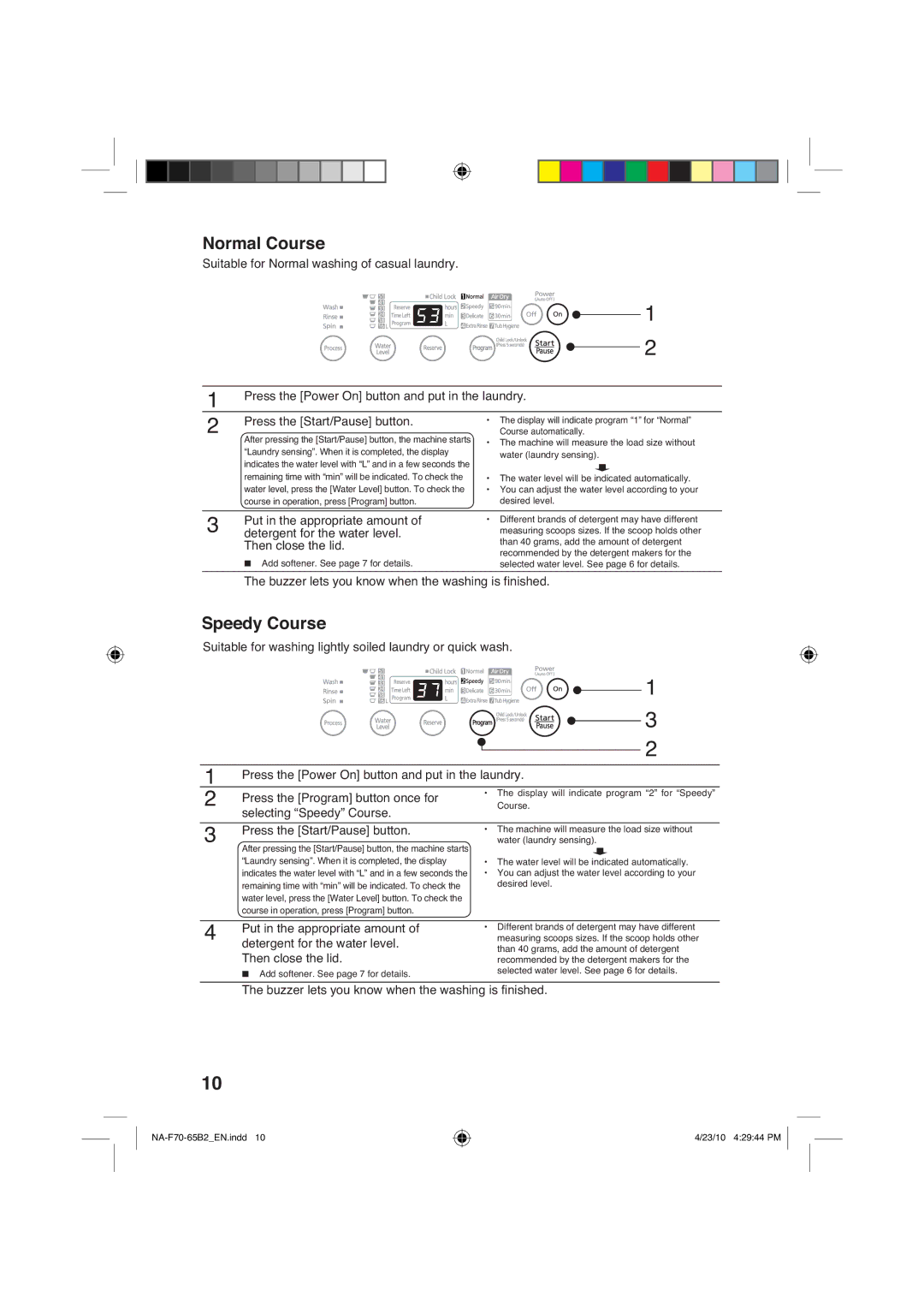 Panasonic NA-F65B2, NA-F70B2 manual 1RUPDO&RXUVH, 6SHHG\&RXUVH, 7KHQFORVHWKHOLG 