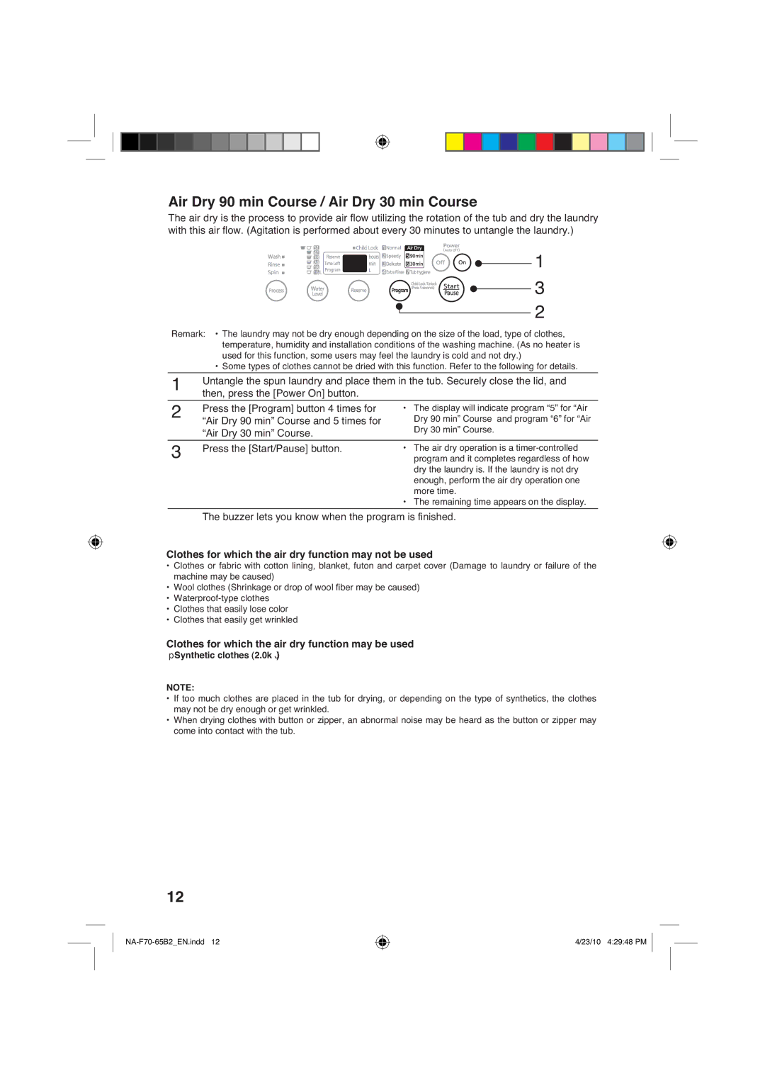 Panasonic NA-F65B2 manual ´$LUU\PLQµ&RXUVH,  7KHEXHUOHWV\RXNQRZZKHQWKHSURJUDPLVILQLVKHG, PruhWlph 