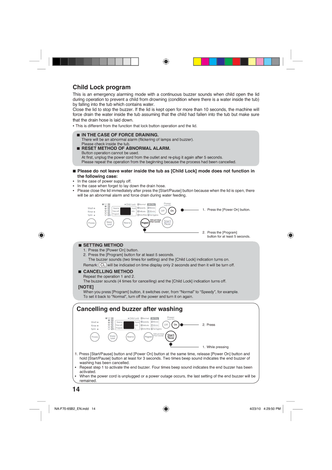 Panasonic NA-F65B2, NA-F70B2 manual Klog/RfnSurjudp, DqfhoolqjHqgExhuDiwhuZdvklqj, WkhIroorzlqjFdvh 